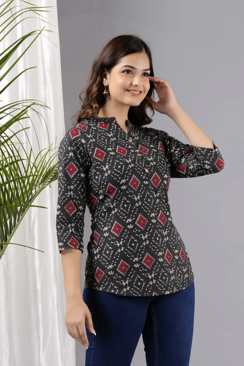 Women Grey Cotton Printed Tunic