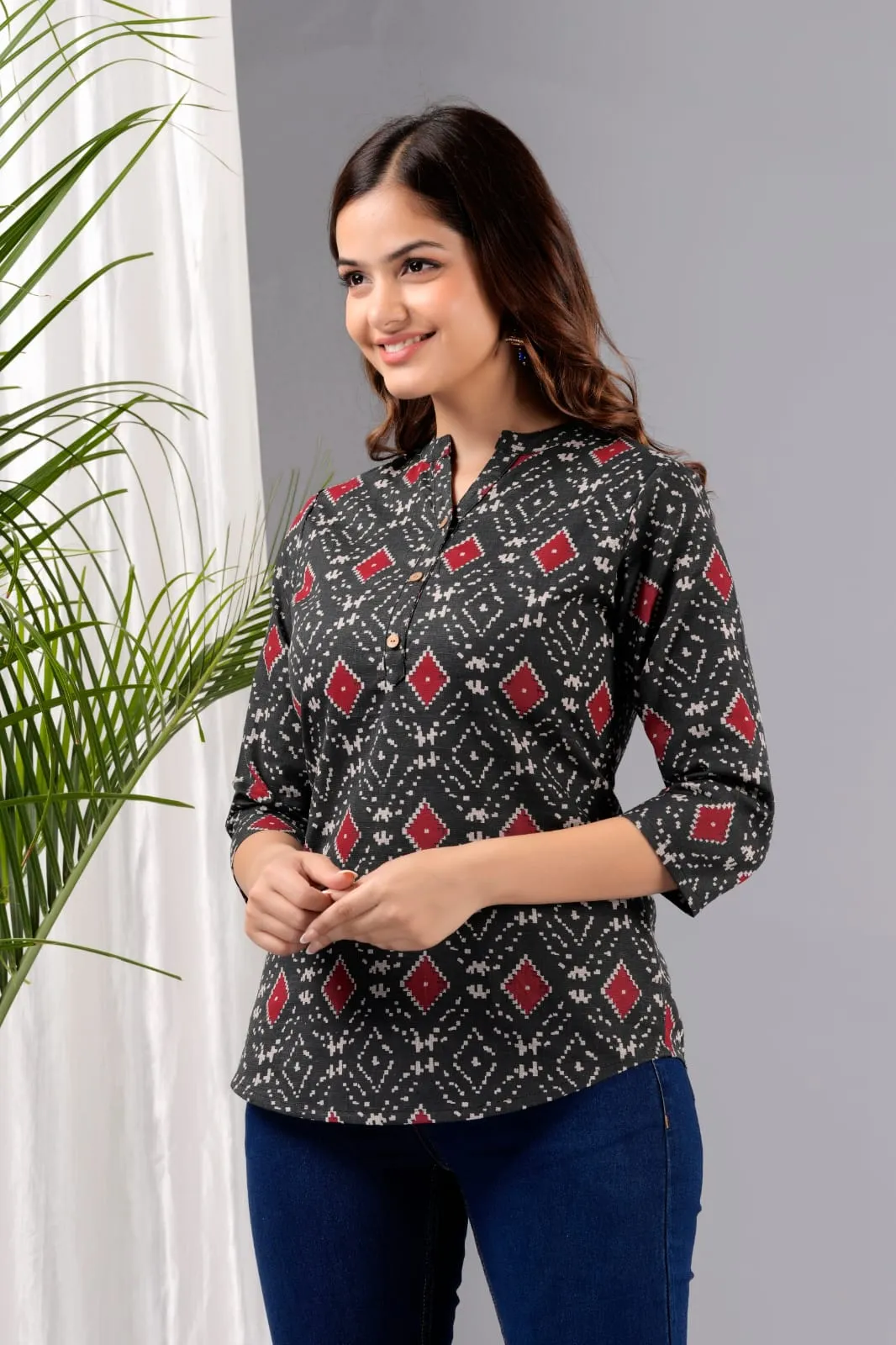 Women Grey Cotton Printed Tunic