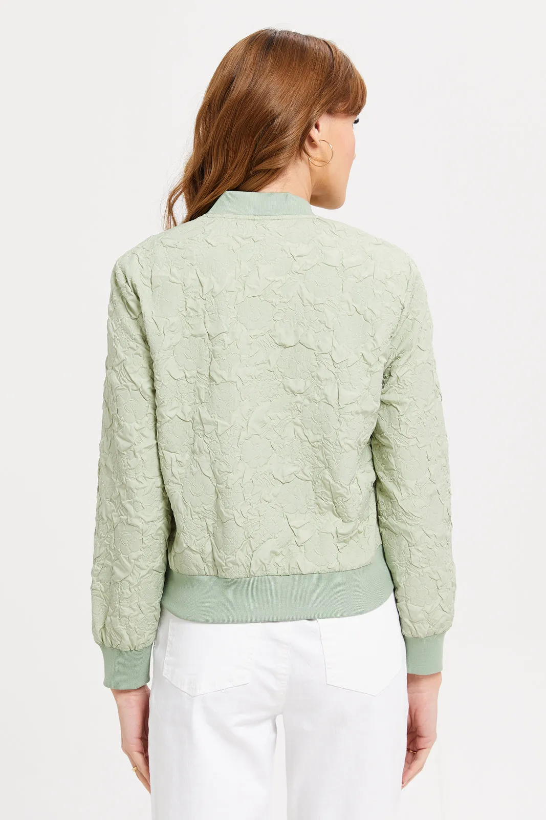 Women Mint Textured Bomber Jacket