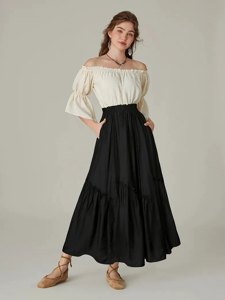 Women Renaissance Tiered Swing Pocket Maxi Skirt