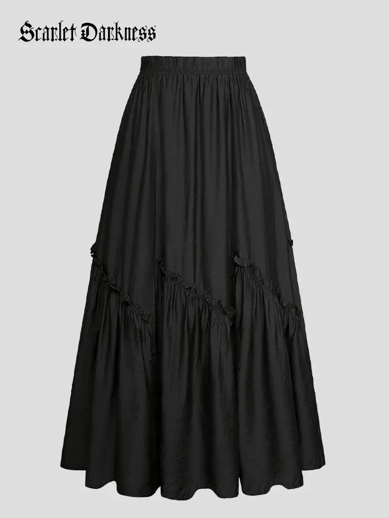 Women Renaissance Tiered Swing Pocket Maxi Skirt