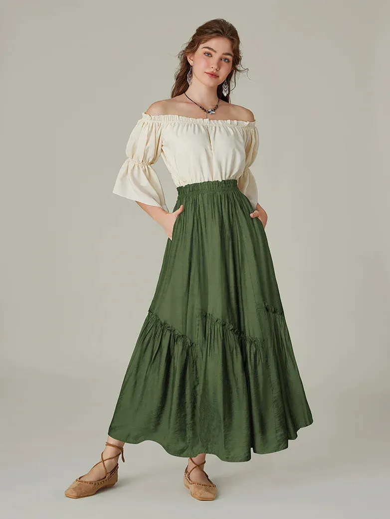 Women Renaissance Tiered Swing Pocket Maxi Skirt