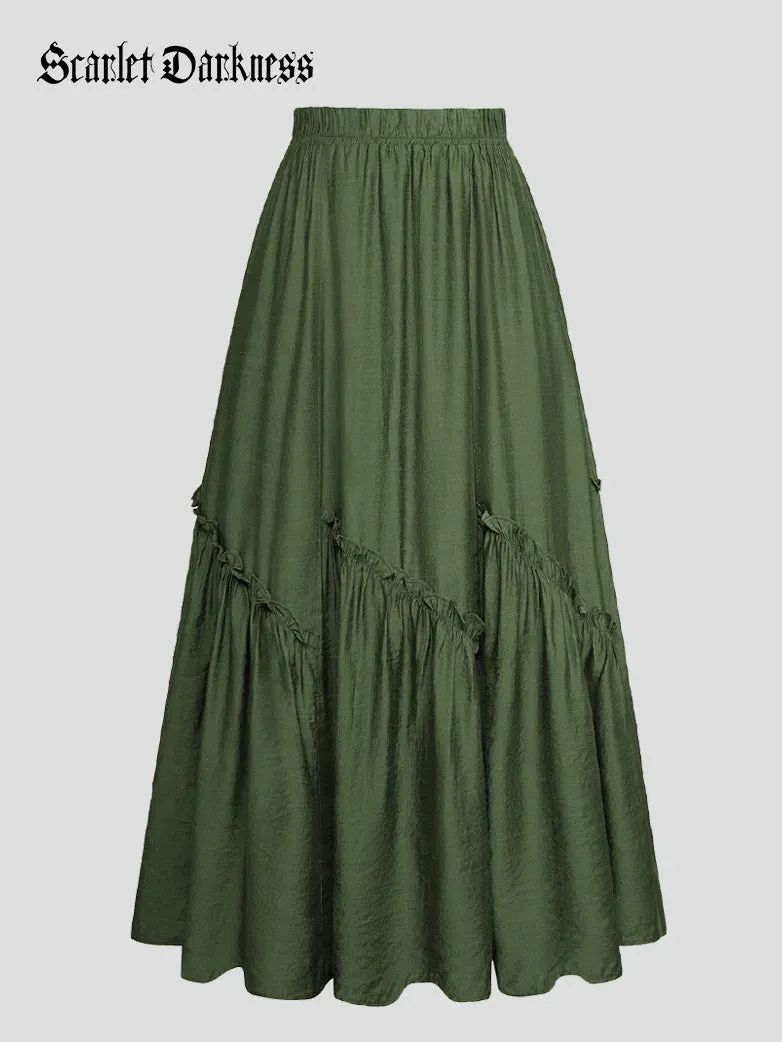 Women Renaissance Tiered Swing Pocket Maxi Skirt