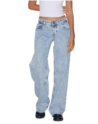 Women's Casual Low-Rise Straight-Leg Jeans with Pockets