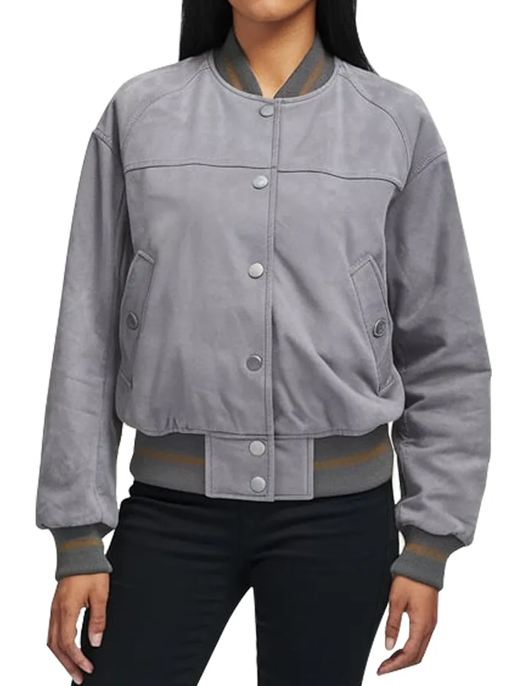 Women's Distressed Grey Bomber Jacket