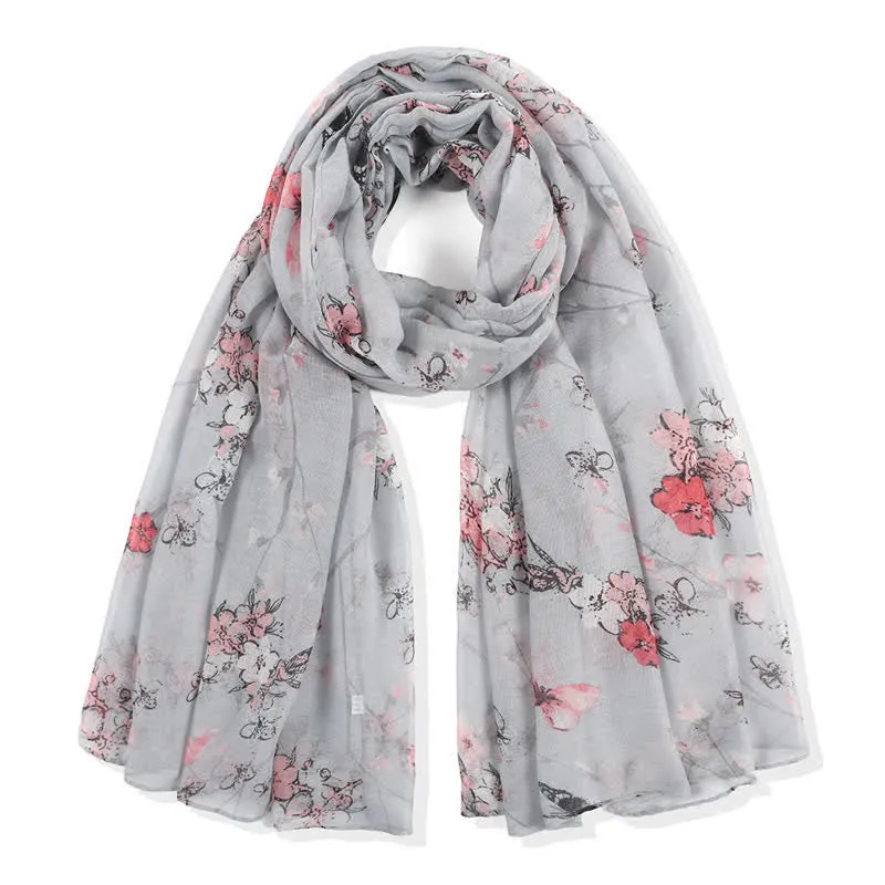 Women's Elegant Vibrant Floral Long Wrap Scarf