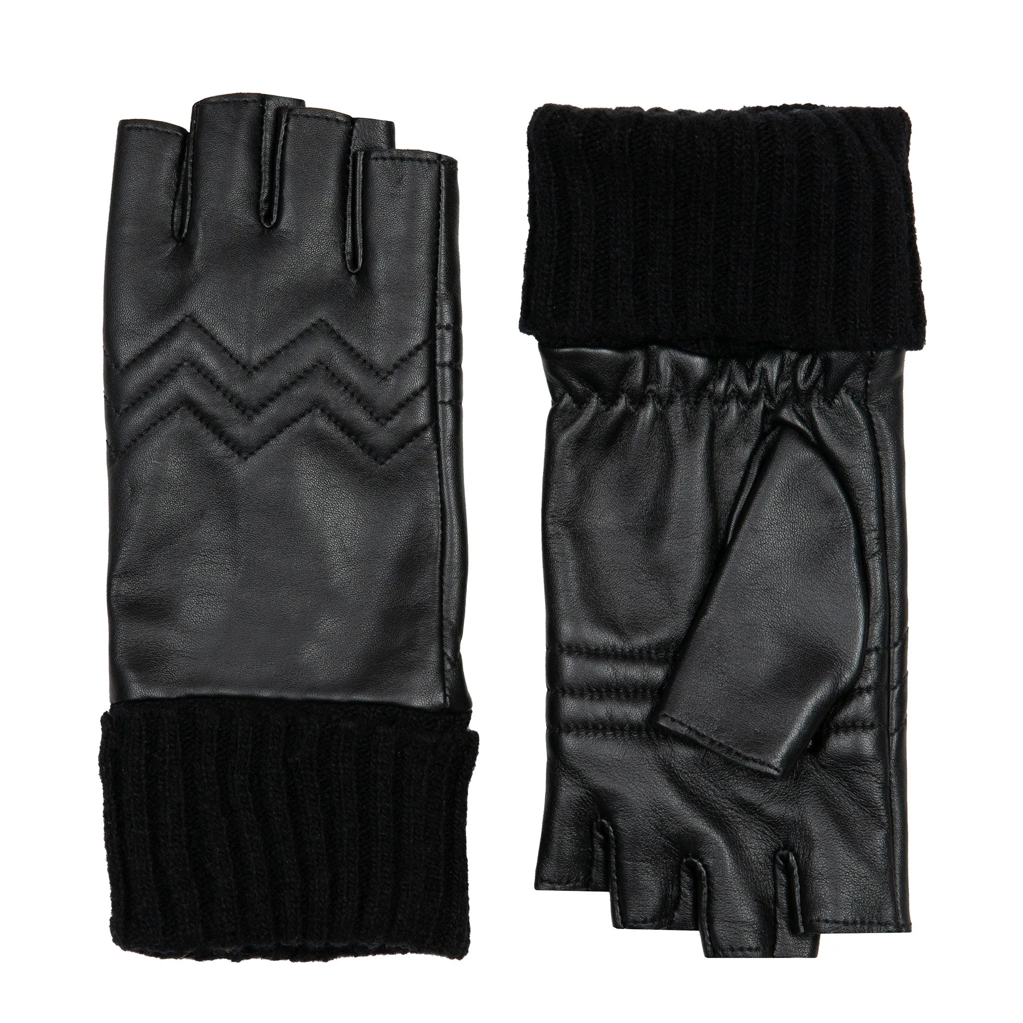 Women’s Fingerless Leather Gloves with Quilted Chevron Design