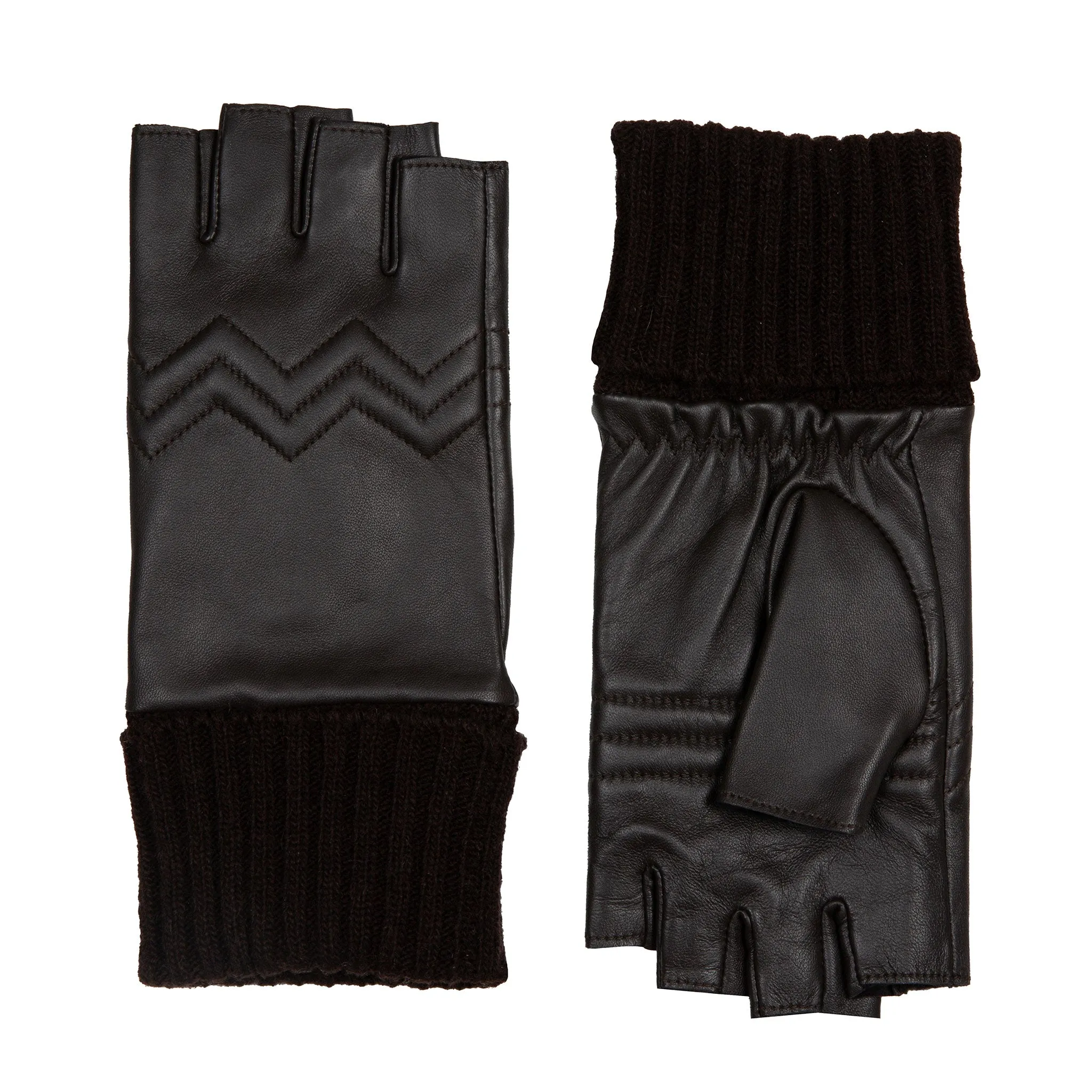 Women’s Fingerless Leather Gloves with Quilted Chevron Design