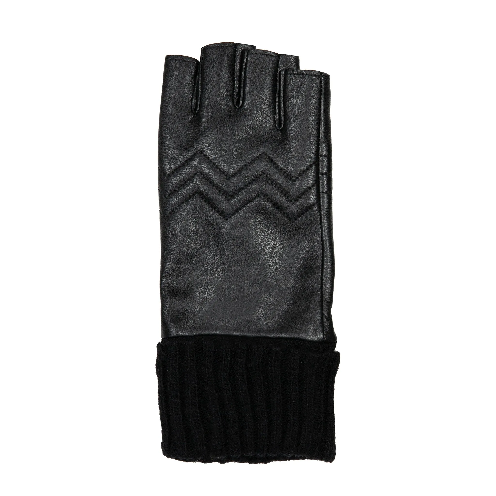 Women’s Fingerless Leather Gloves with Quilted Chevron Design