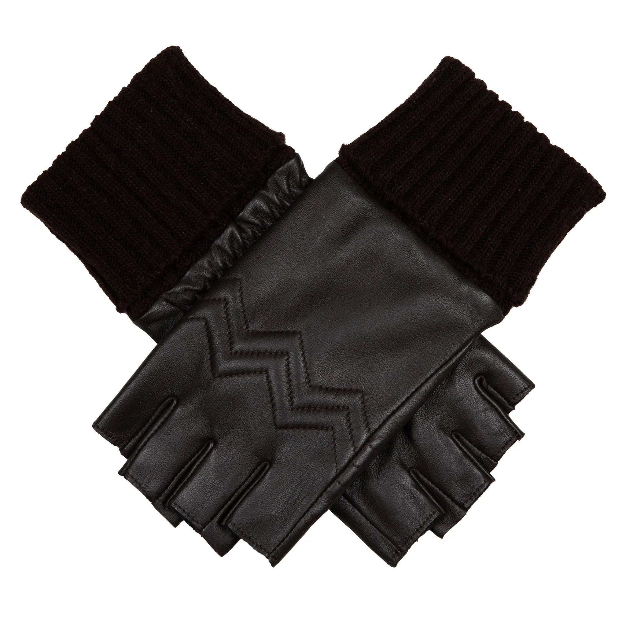 Women’s Fingerless Leather Gloves with Quilted Chevron Design