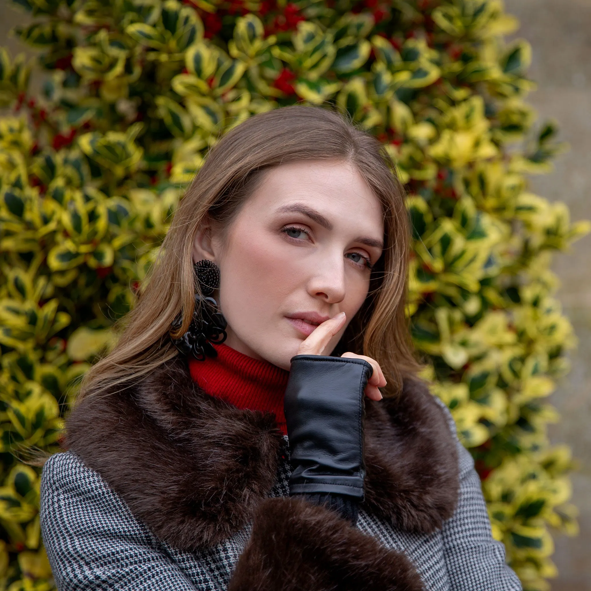 Women’s Fingerless Leather Mittens with Knitted Cuffs