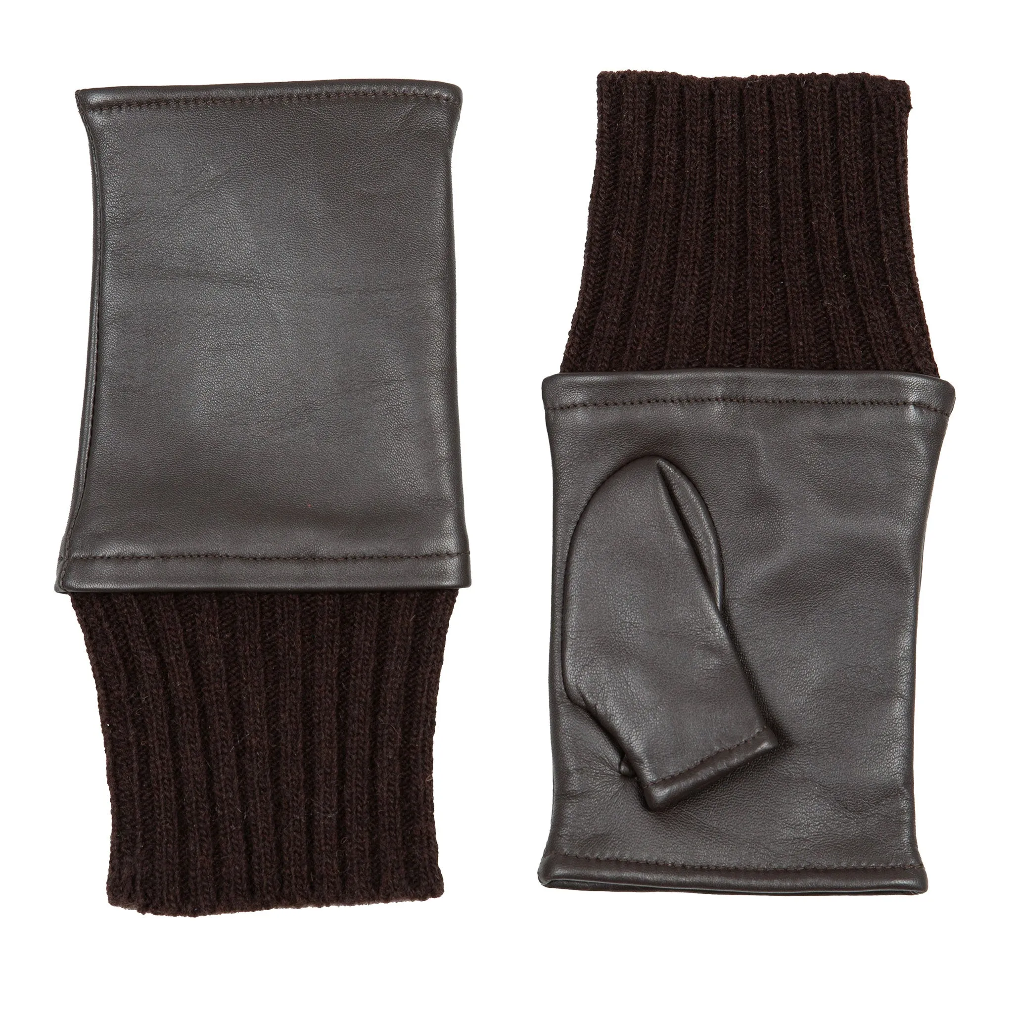 Women’s Fingerless Leather Mittens with Knitted Cuffs