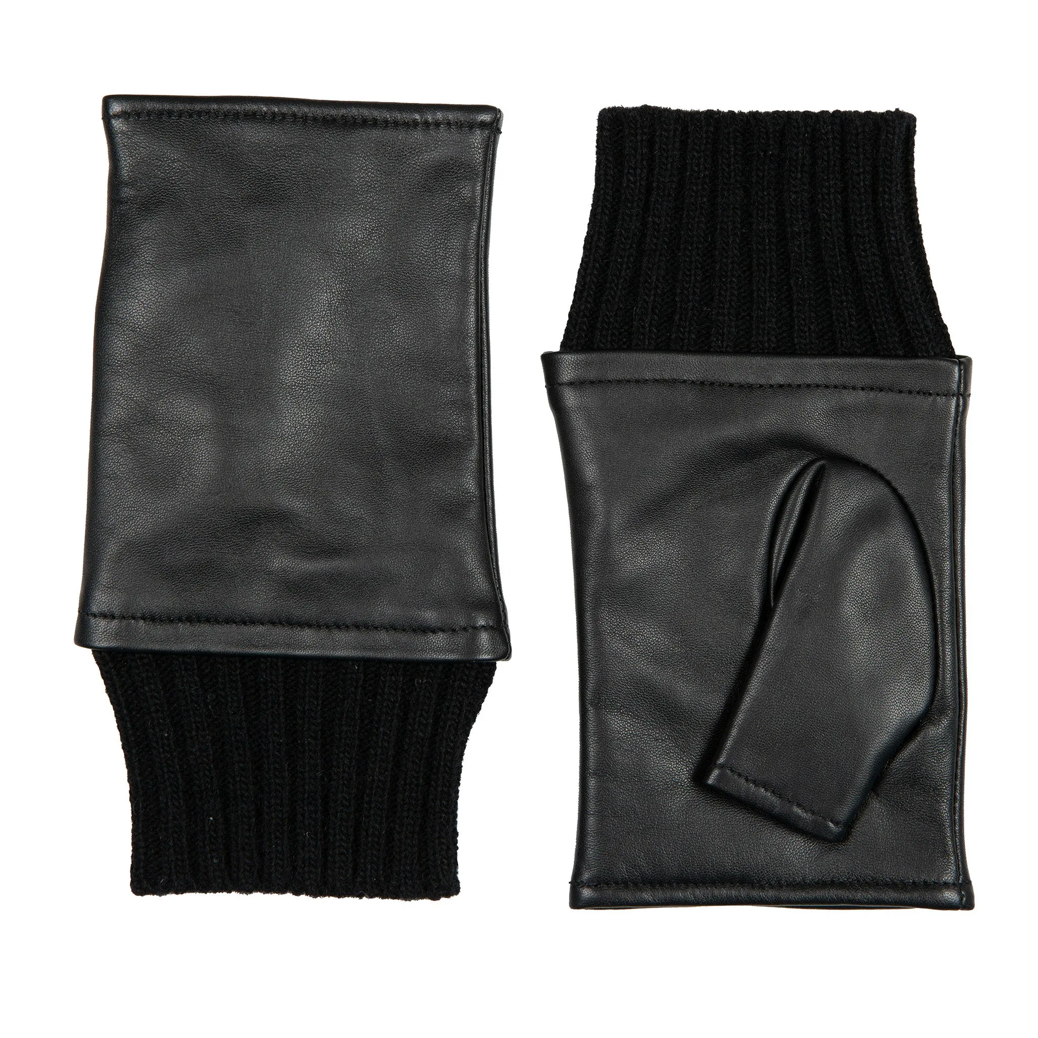 Women’s Fingerless Leather Mittens with Knitted Cuffs