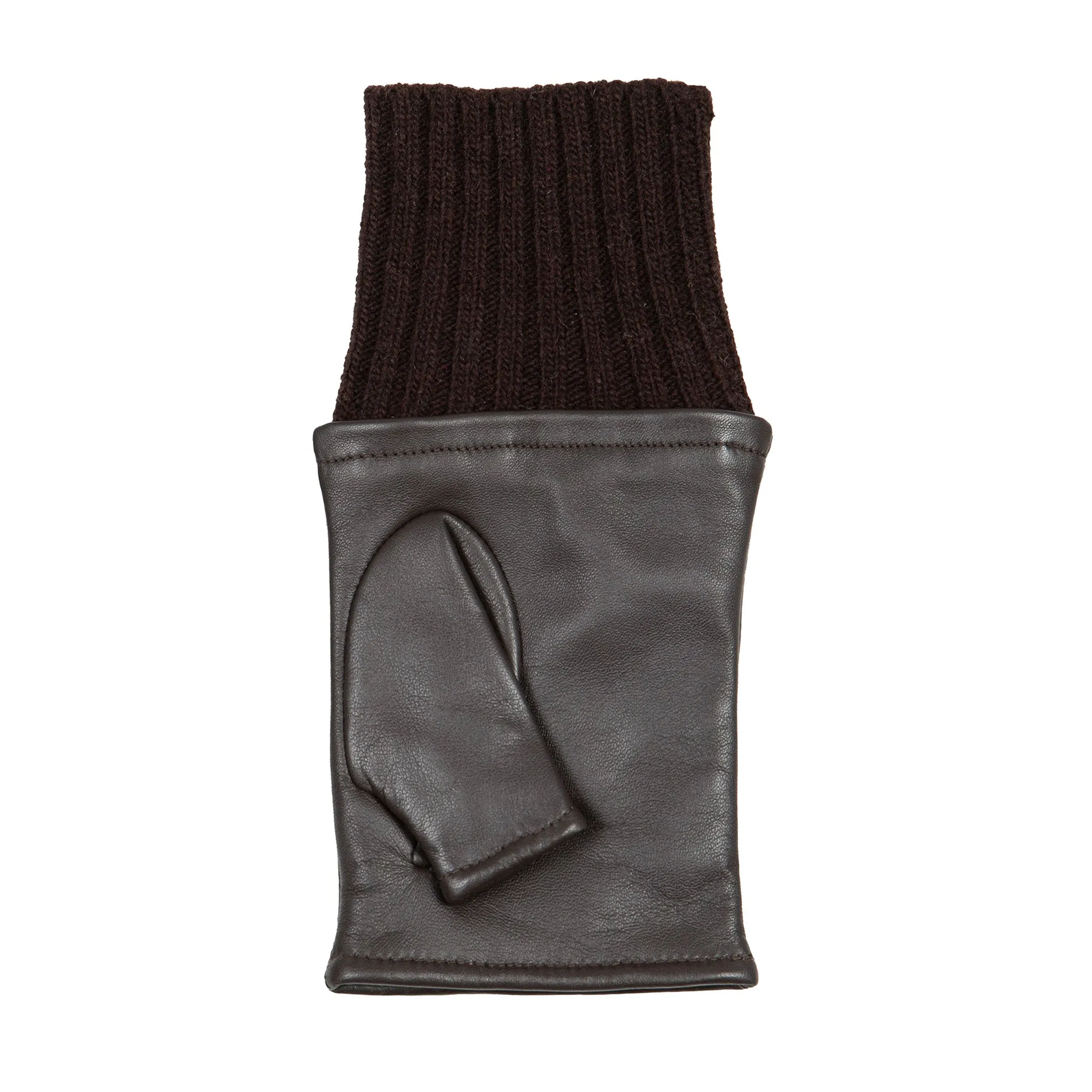 Women’s Fingerless Leather Mittens with Knitted Cuffs