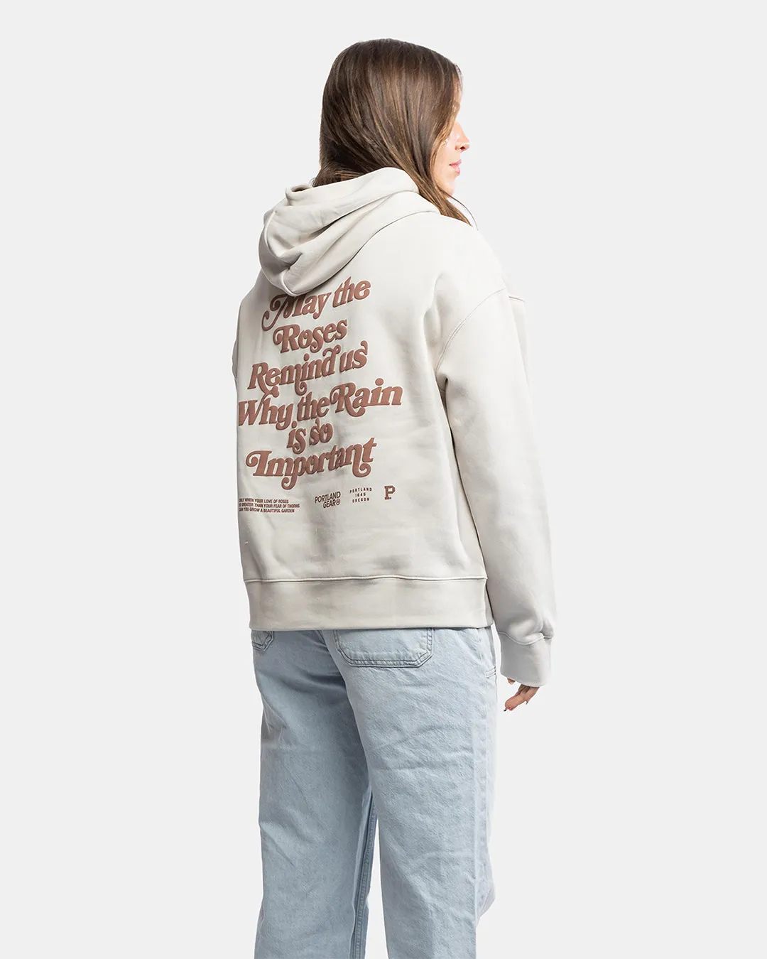 Women's Sueded Slogan Hoodie - Bone