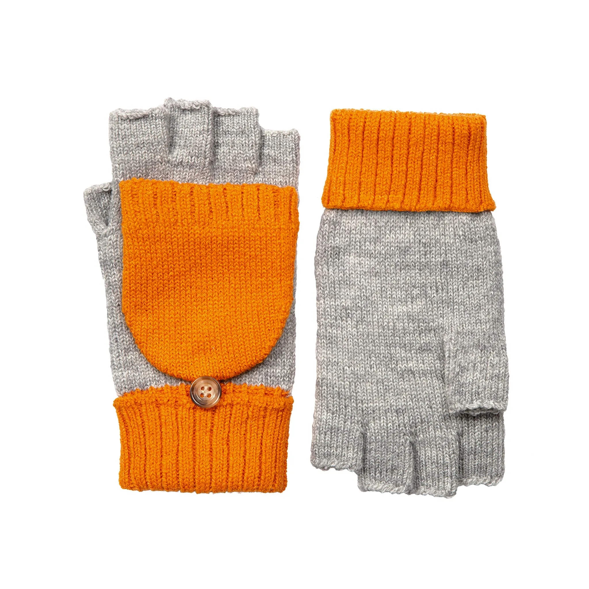 Women’s Two-Tone Knitted Fingerless Gloves with Mitten Flap