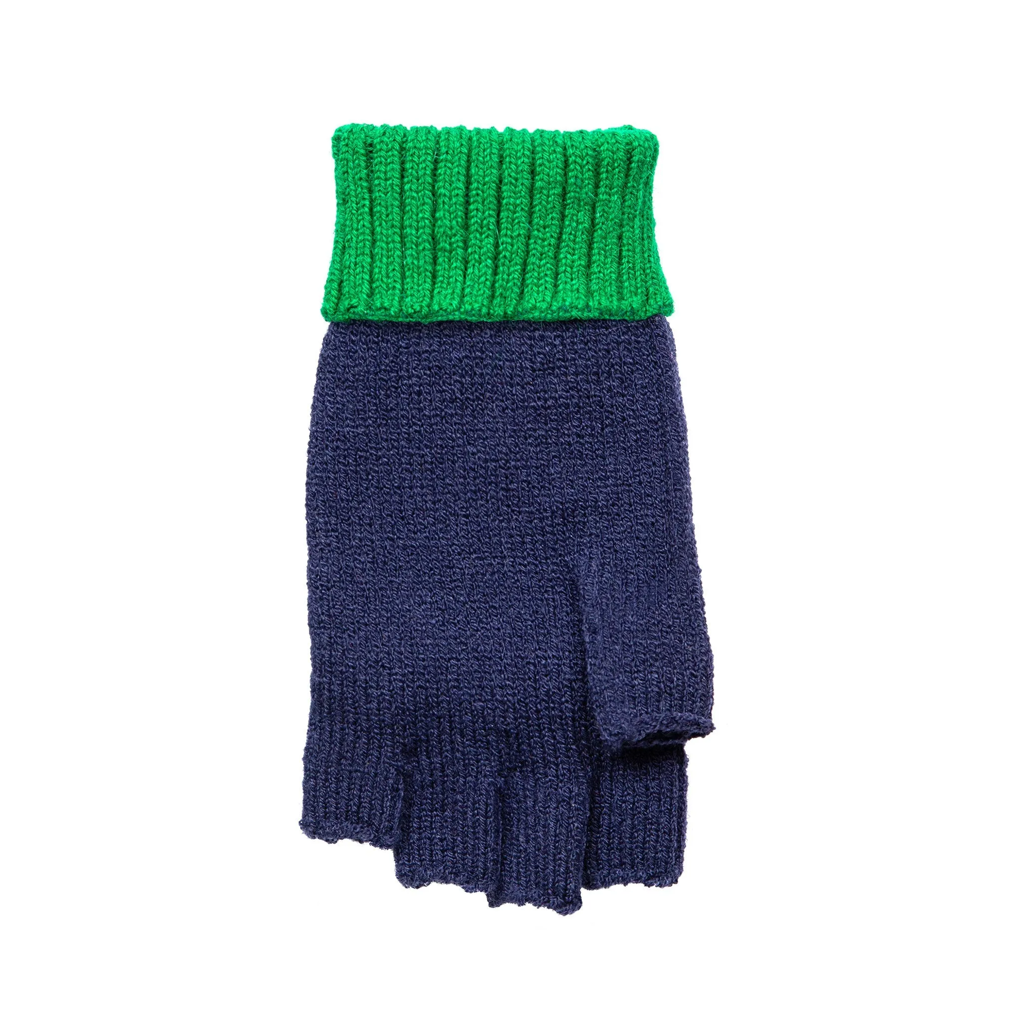 Women’s Two-Tone Knitted Fingerless Gloves with Mitten Flap