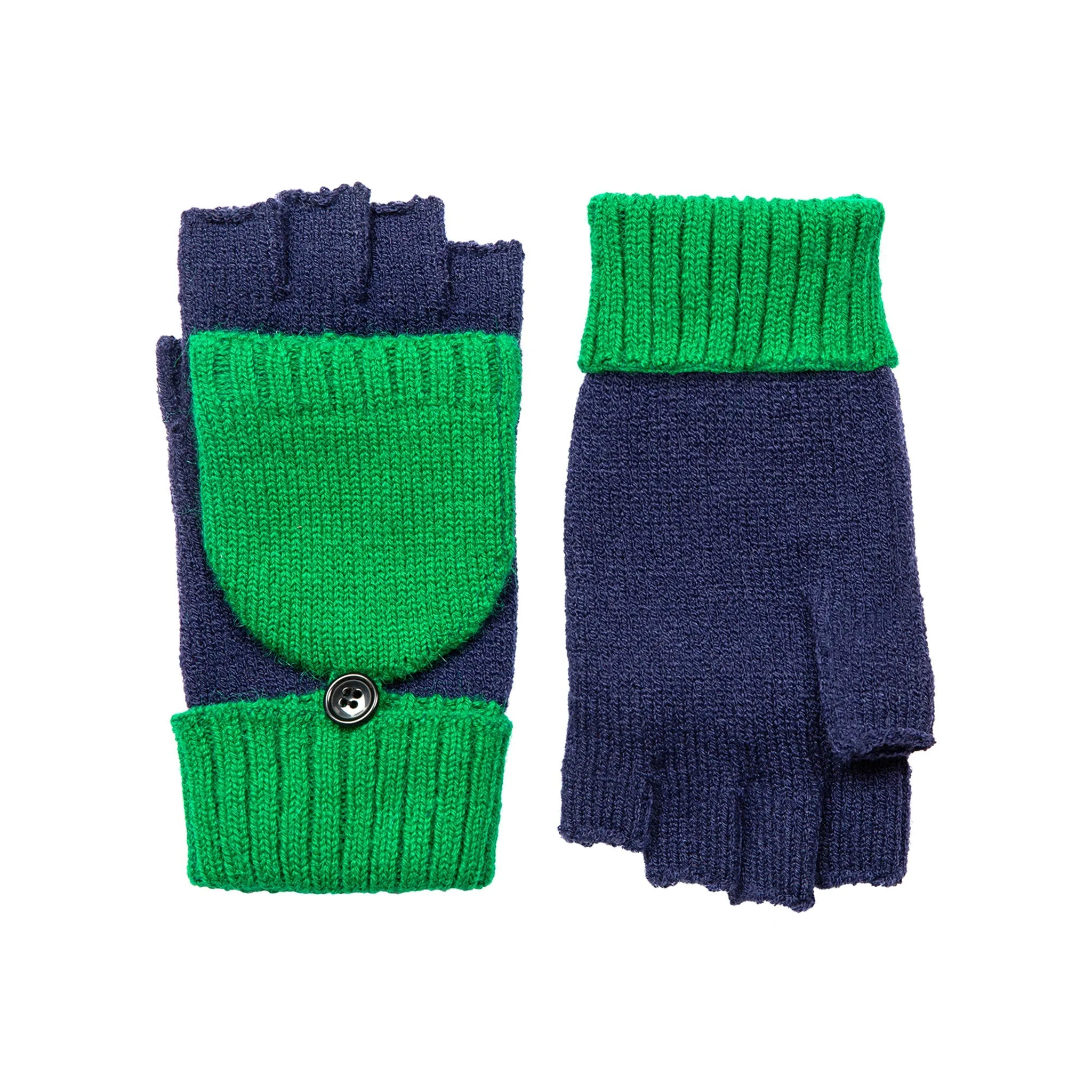 Women’s Two-Tone Knitted Fingerless Gloves with Mitten Flap