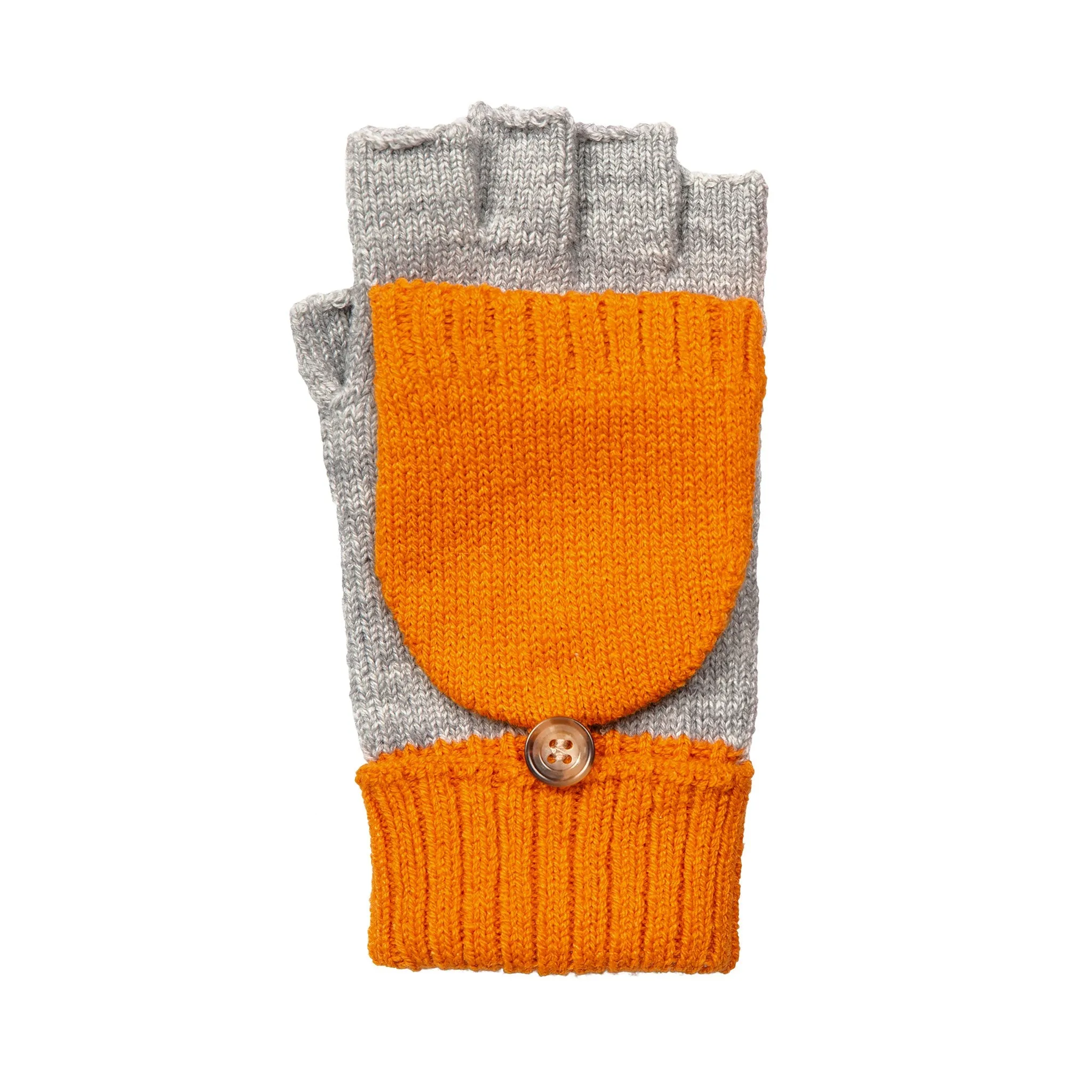 Women’s Two-Tone Knitted Fingerless Gloves with Mitten Flap