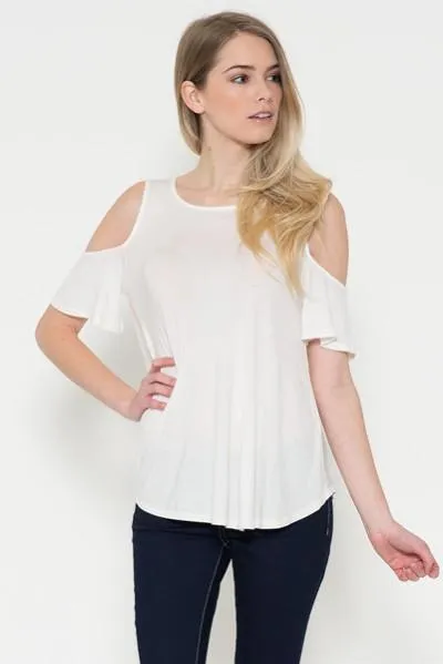 Womens White Cold Shoulder Top | Short Sleeve Open Shoulder Shirt