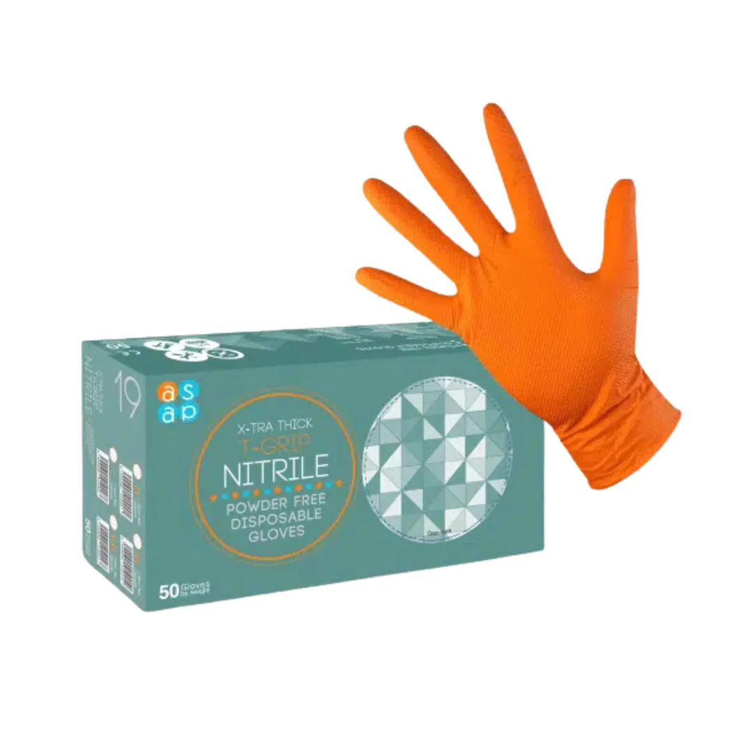 X-TRA THICK T-GRIP NITRILE ORANGE GLOVES