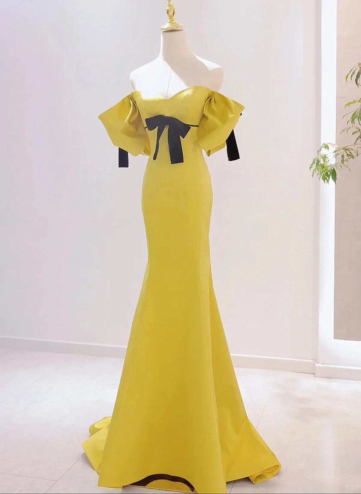 Yellow Spandex Mermaid Long Sweetheart Prom Dress, Yellow Formal Dress