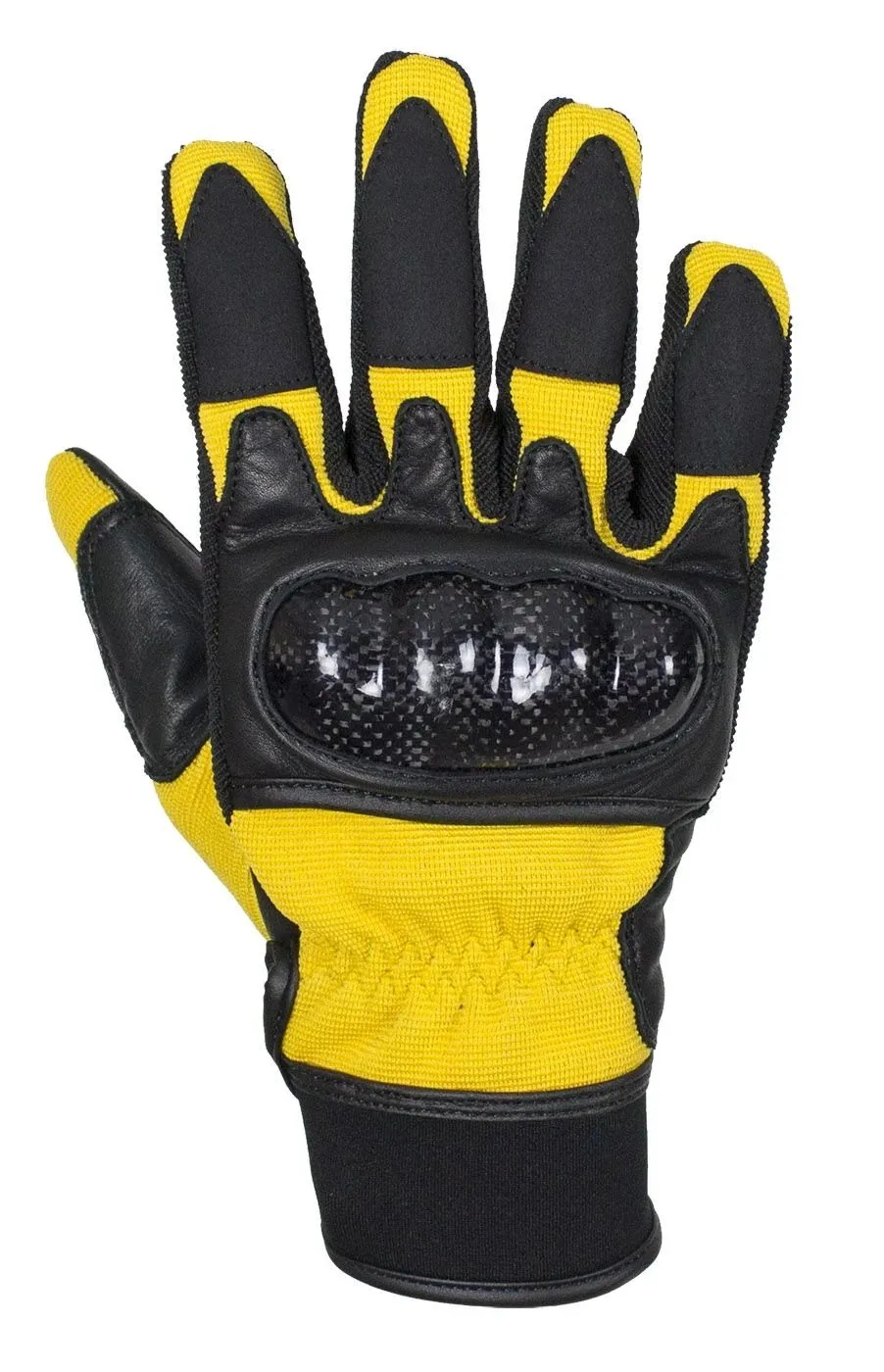 Yellow/Black Leather Motorcycle Gloves, GLZ108-YELLOW-DL