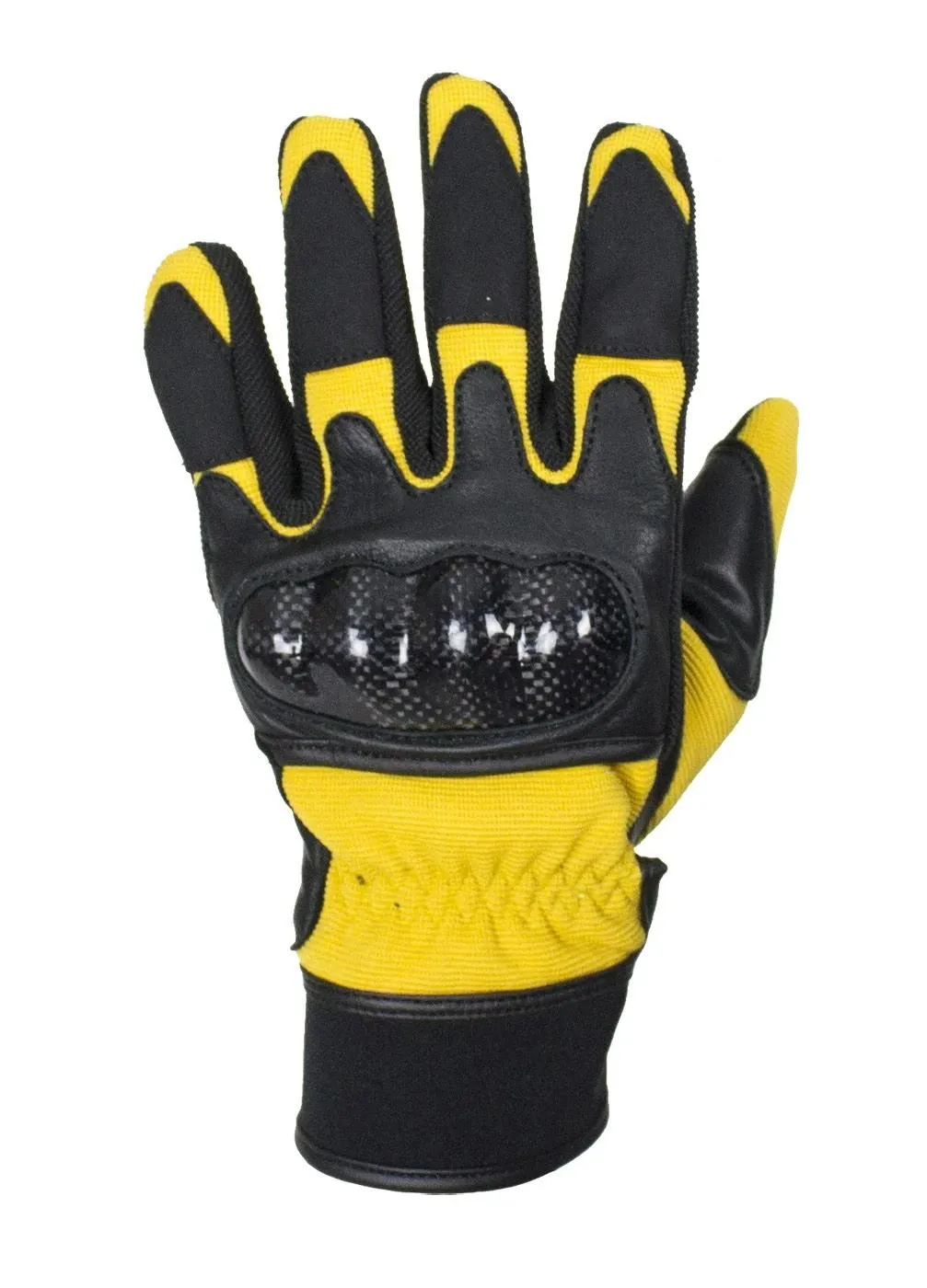 Yellow/Black Leather Motorcycle Gloves, GLZ108-YELLOW-DL