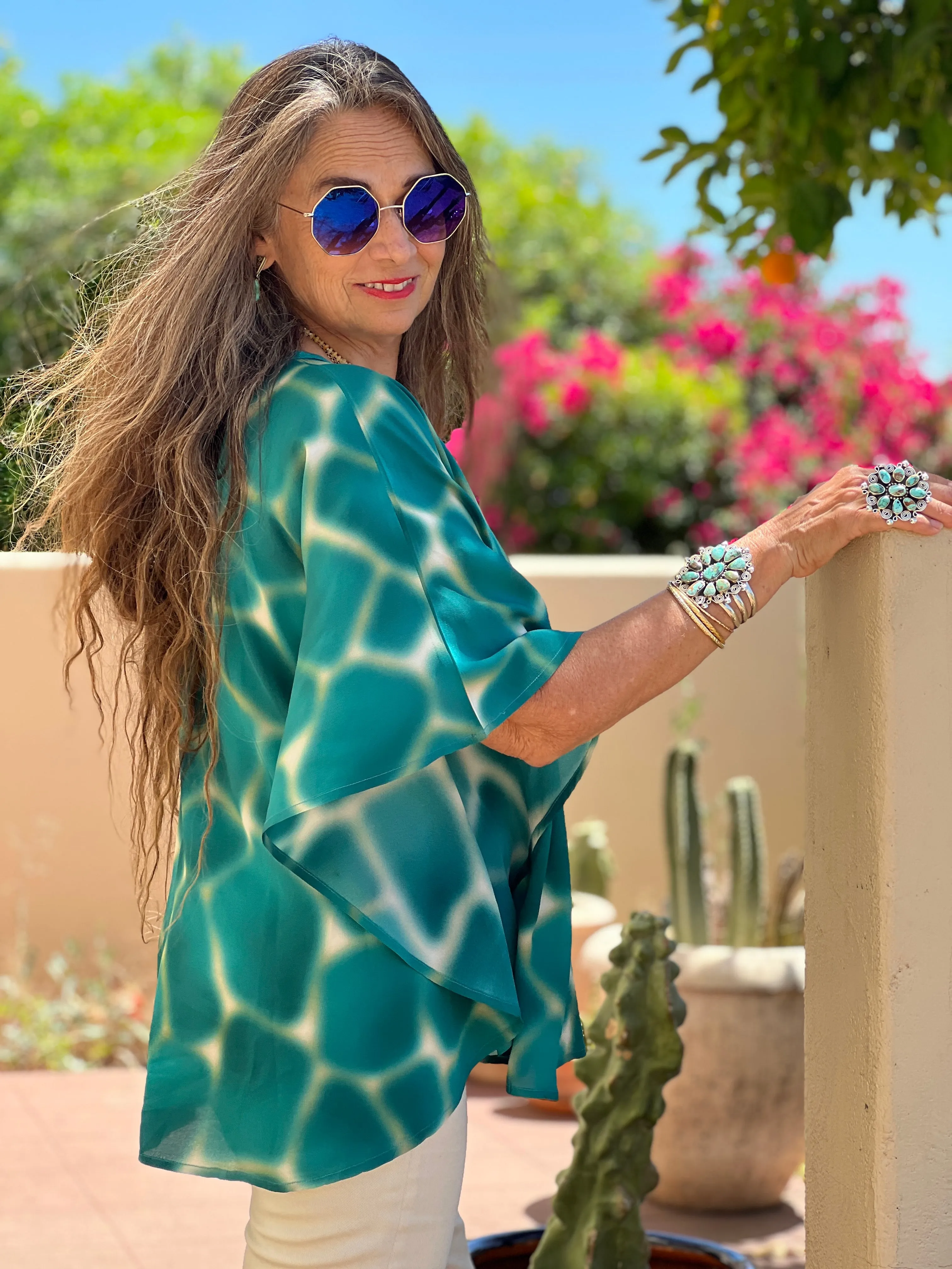 Zirafa Giraffa Teal Poncho Italian Silk Store Credit