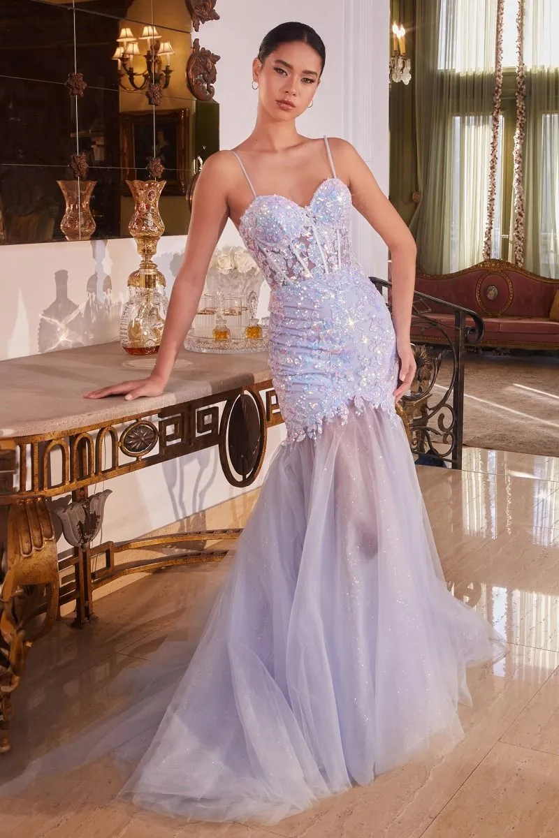 Zoe Prom Dress Floral Sequin Sheer Skirt Gown 740148TNR-LightBlue  Cinderella Divine CB148 LaDivine CB148